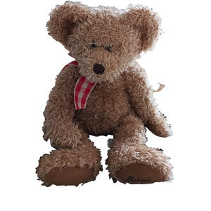 Russ Berrie Michael Bear 14" Brown Plush Stuffed Animal Plaid Bow Vintage Gift